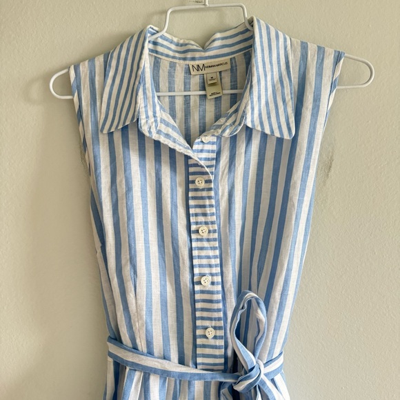 Neiman Marcus 100% Linen Blue Striped Shirt Dress Size Medium - Picture 3 of 13